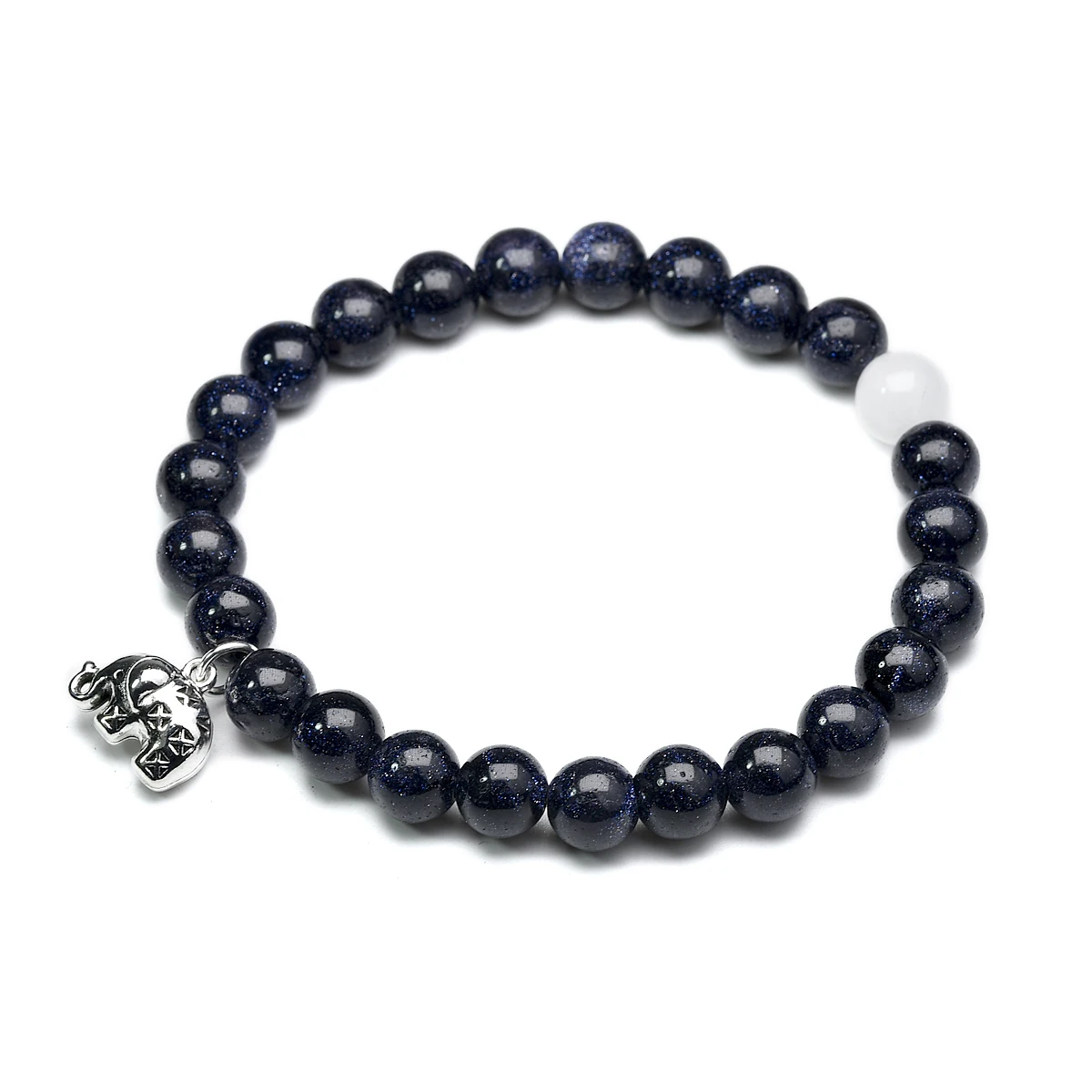 Nature Blue Sandstone Beads Lucky Elephant Charm Bracciale Per Donne E Uomini Braccialetti Curativi Da 8Mm Elementi Animali
