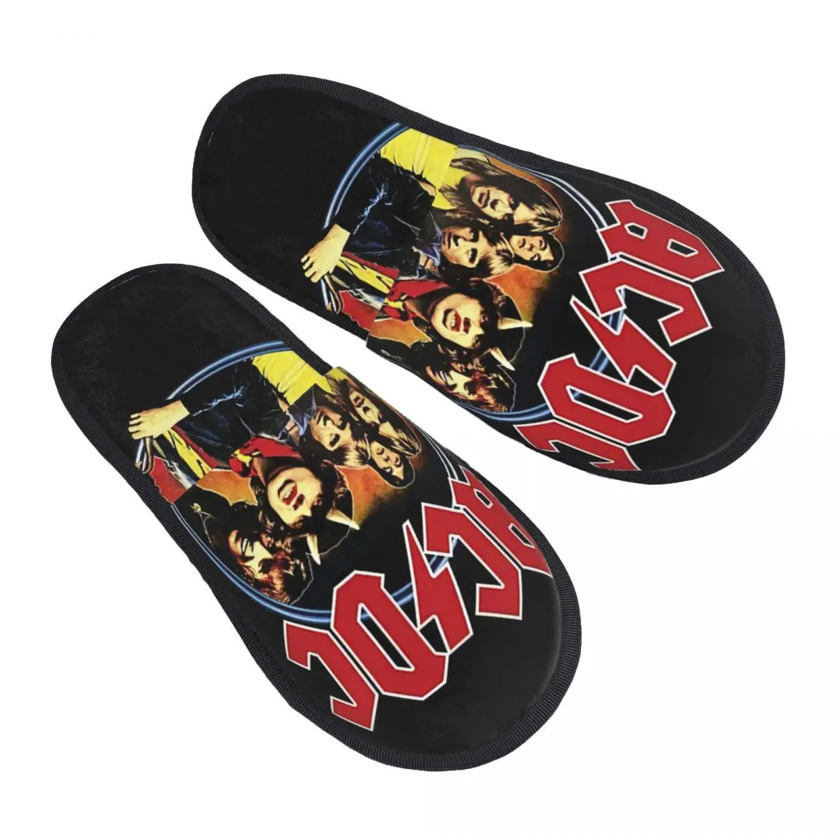 

AC DC Rock And Roll Guest Slippers for Hotel Women Custom Print Australian Band Star House Slipper