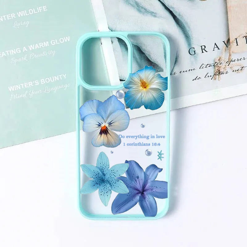 INS Floral Hibiscus Clear Phone Case with Lily Flower Print