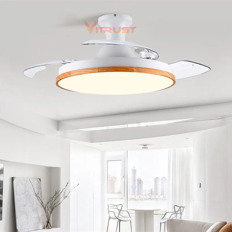 Nordic Led Ceiling Fan with Light Lamp 36inch 42in Black White Wooden Invisible Ceiling Fan Remote Control Ventilador De Teto