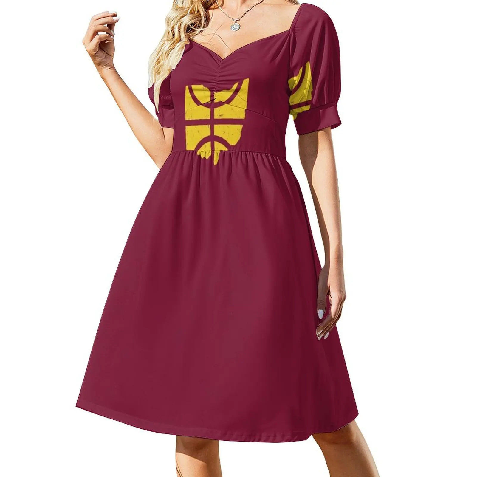 thumbnail image 1 of Vestido retro de baloncesto de Ohio - Borgoña de manga corta Falda de mujer Vestidos de mujer Vestido de verano mujer moda, 1 of 7