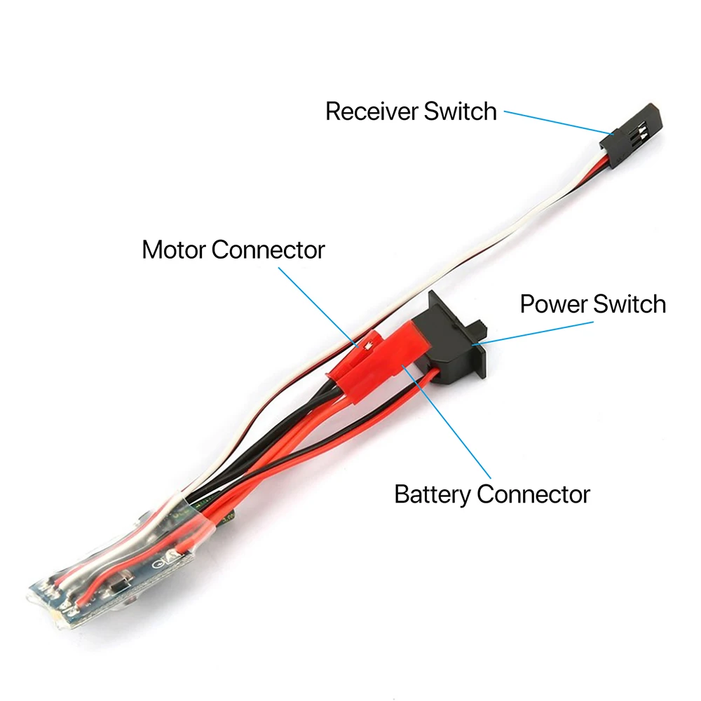 Micro ESC brossé 20A/30A pour voiture DIY, câbles et connecteurs prêts pour installation.