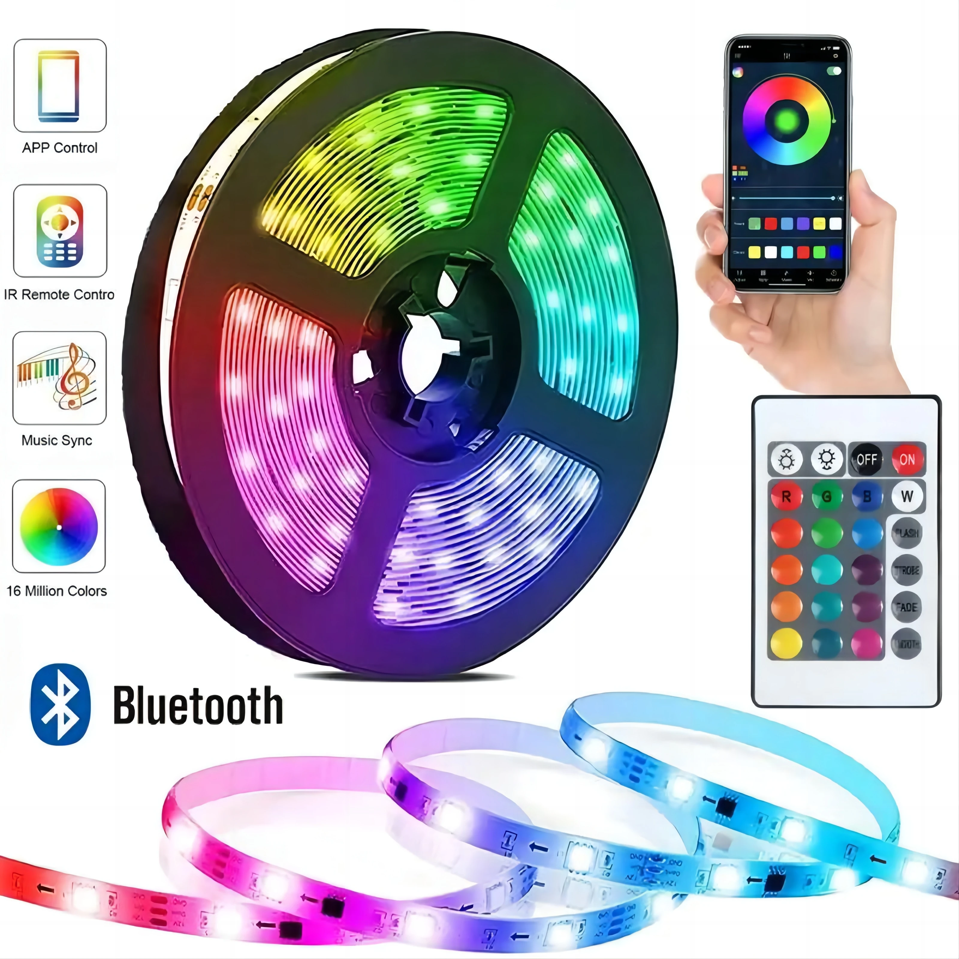 Led strip lights 5M 5050 RGB Led Strip Lights Smart Application with 24Keys Remote Control Color Changing Ribbon Diode for TV LED Backlight Decor
