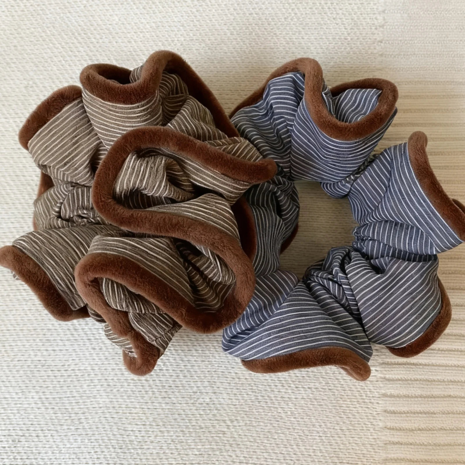 1PC Striped Flannel Scrunchies, Soft Fleece, Elegant Elastic Hair Bands For Women, Chic Hair Accessories For Daily&Party