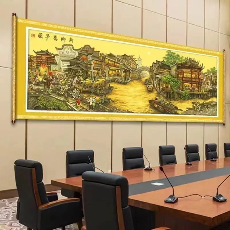 Jiangnan-キャンバスに印刷された中国の風景,11カラットのクロス