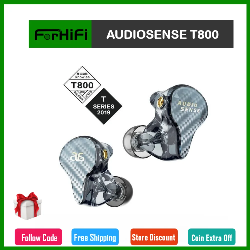 AUDIOSENSE T800 Knowles 8 Balanced Armature Driver HiFi IEMs with  Detachable MMCX Cable 3D priting Resin shell