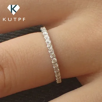 1.5mm Micro Pave Eternity Band All Moissanite Diamond Rings 925 Sterling Silver Plated 18k Gold Half Eternity Ring for Women 1