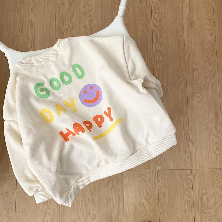 Spring Baby Cartoon Letter Sweatshirt Infant Long Sleeve Pullover Boy Girls Fashion Baby Smile Sweatshirt Clothes