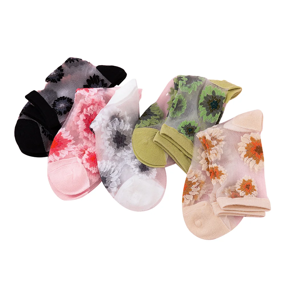 

5 Pairs Transparent Socks Mesh Sheer Summer Lace Stockings Nylon Girls Ankle Miss