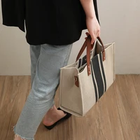 Simple Canvas Stripe Decor Bucket Handbags Women Top Handle Tote Bag Large Capacity Casual Shoulder Crossbody Bags - Image 3