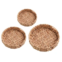 Rattan Wicker Basket Handwoven Fruit Tea Snack Bread Basket Cosmetic Round Storage Box Water Hyacinth Tray Jewelry Dish 2