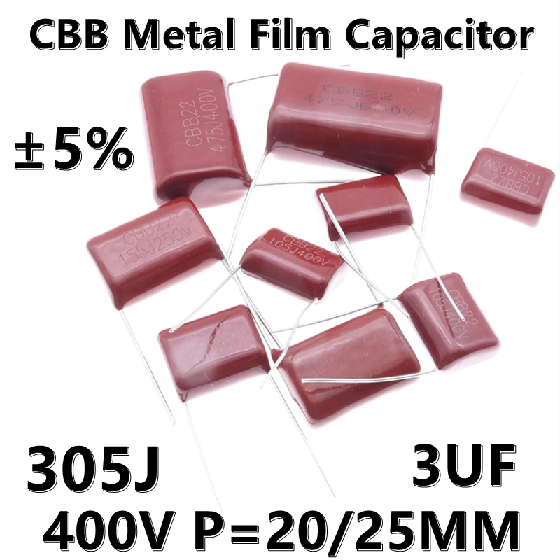 

(10 шт.) CL21X CBB22 металлический пленочный конденсатор 305J 400 в P = 20/25 мм 3UF ± 5%