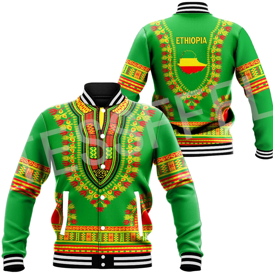 NewFashion Africa Ethiopia Country Flag Tattoo Retro Casual Funny Harajuku Windbreaker Button Bomber Jacket Baseball Jackets X3