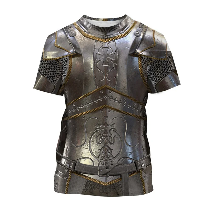 

Футболка мужская оверсайз с коротким рукавом, модная крутая ретро-футболка с 3D-принтом средневекового воина и доспехов, для косплея, летняя уличная одежда