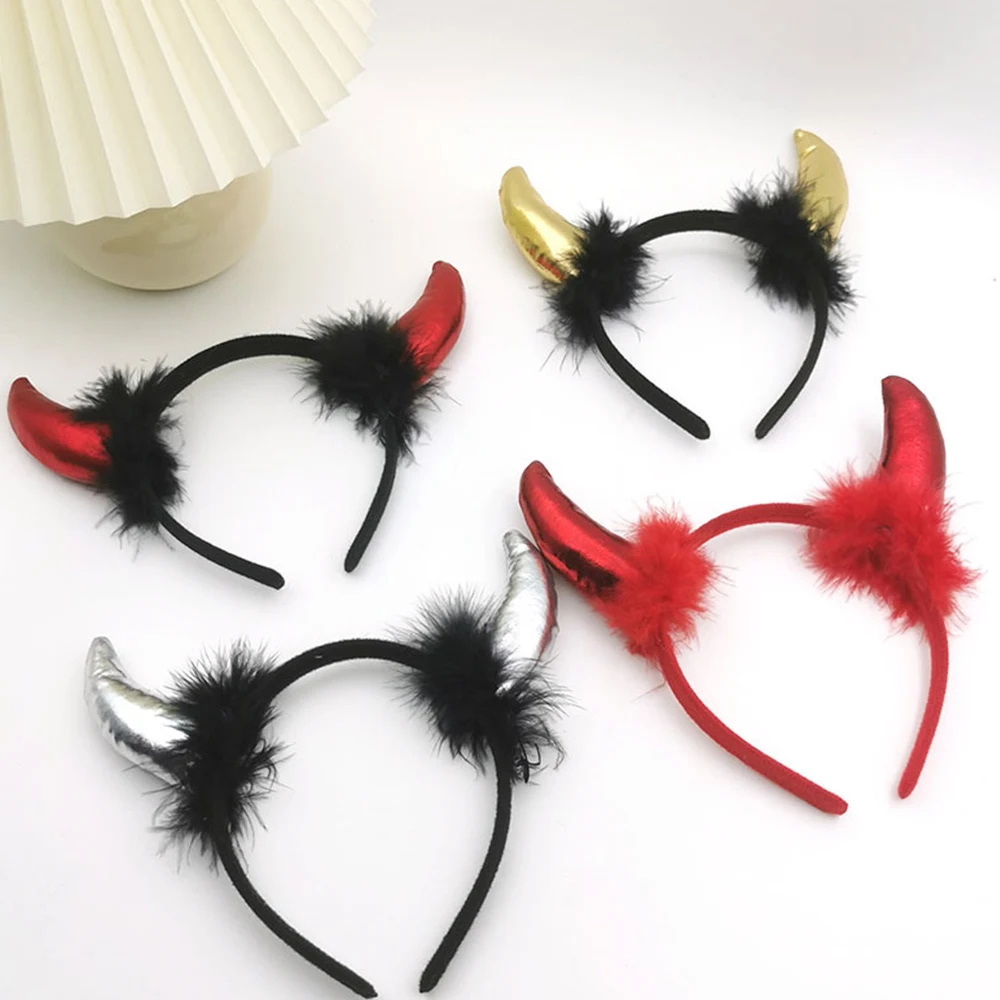 

Halloween Devil Headband Fluffy Plush Hair Hoop Funny Props Headpiece Cosplay Party Hairbands Hair Accessories DIY Ears Shaped