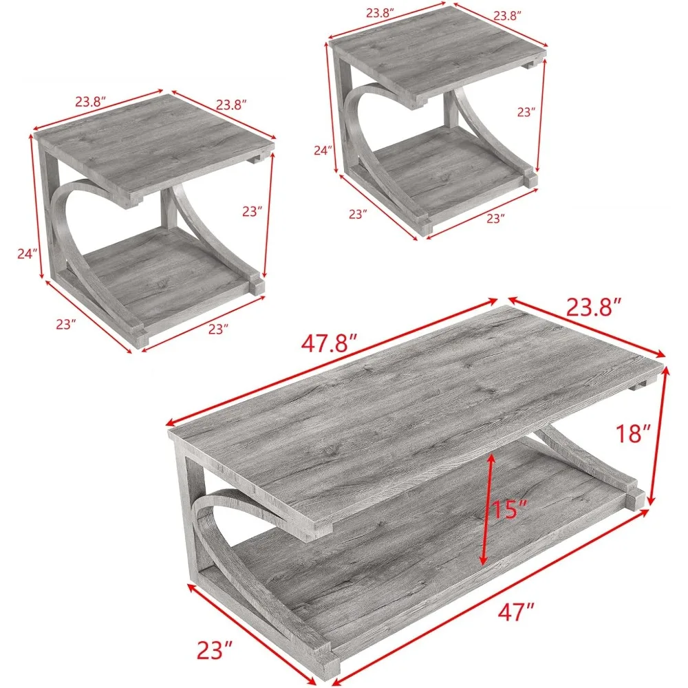 Unique 47.8" Coffee Tables for Living Room Square Wood Coffee Table with Storage, Sofa Table Home Office, Farmhouse Apartment Di 2