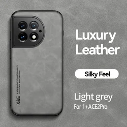Elegant Leather Smartphone Case with Metallic Car Mount Support for Oneplus ACE 2 (Light Gray)
