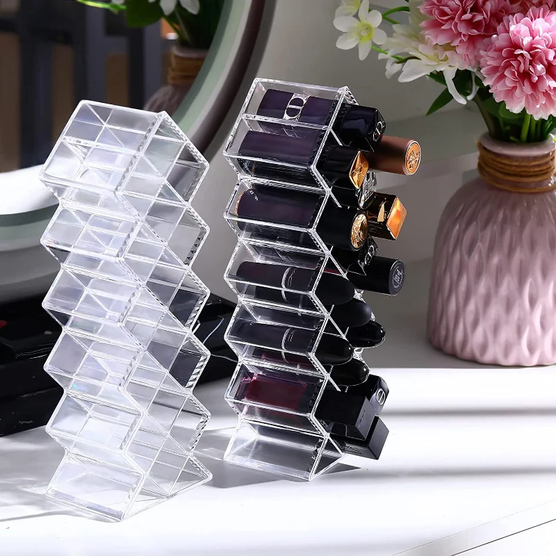 Acrylic Lipstick Holder Organizer 10/16 Slots Clear Lip Gloss Fish Shape Tower Case Display Stand Storage Box Makeup Cosmetic 6