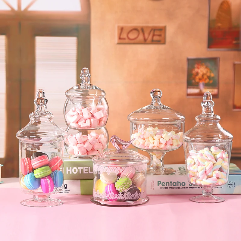 Description Picture 5 of itemGlass Candy Jar Transparent with Lid Grains Storage European Home Miscellaneous Box Bottles