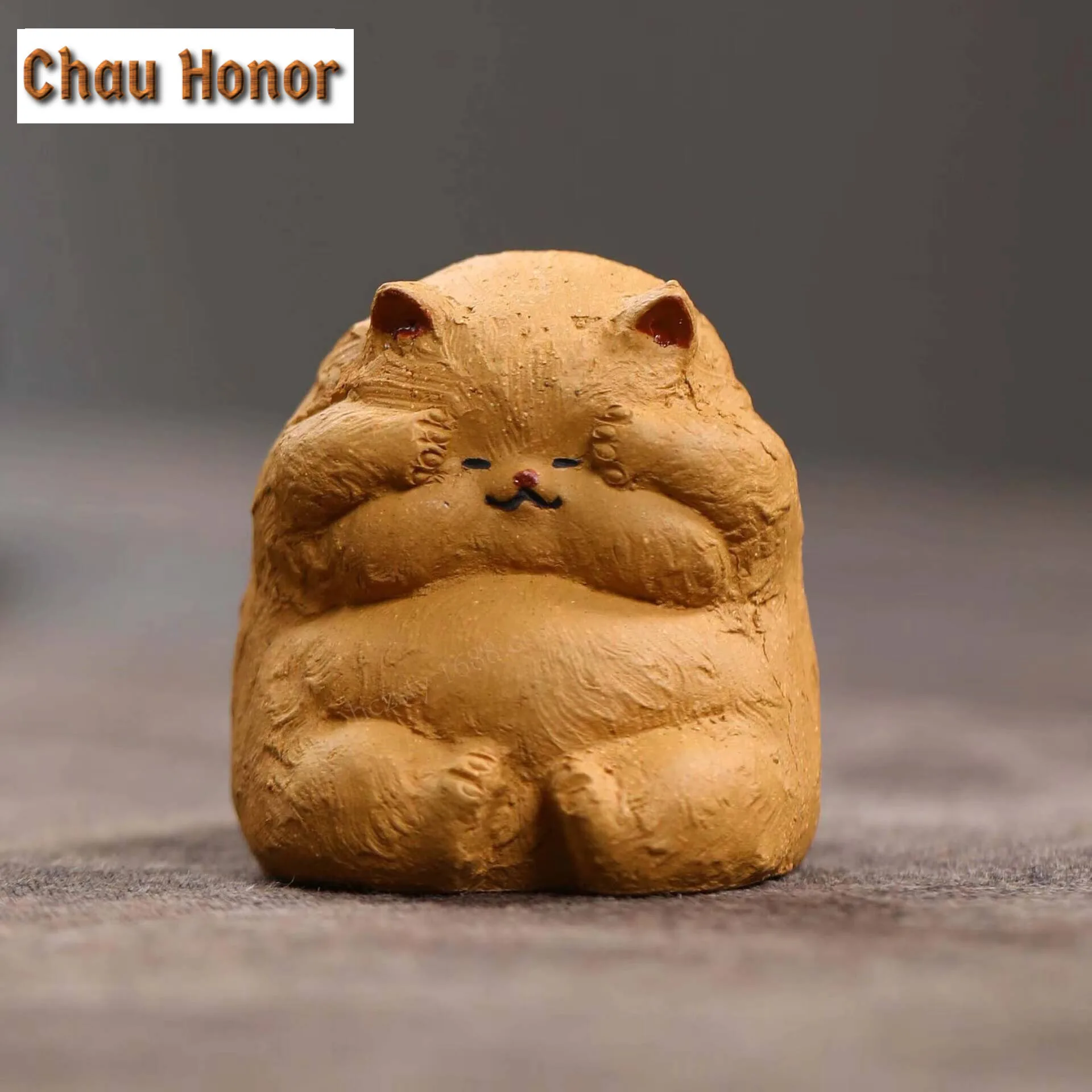 Creative Cat Purple Sand Tea Pet Handcrafted Lucky Ingot Cat Small Ornaments Tea Play Figurine Sculpture Accessories Decoration