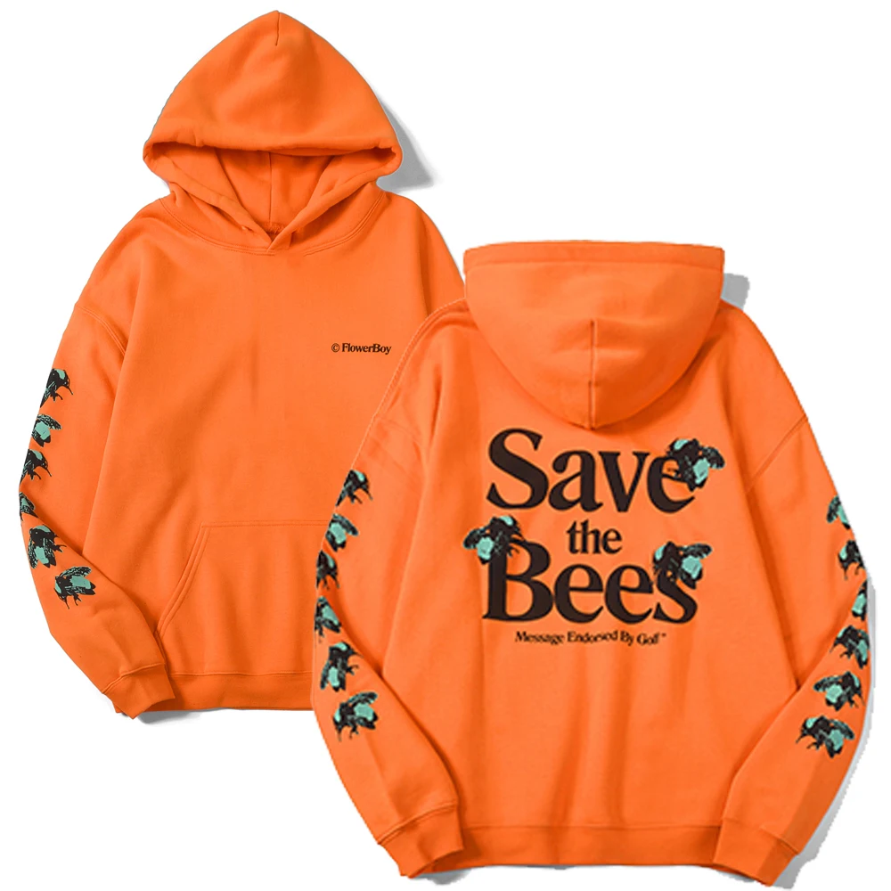 Tyler The Creator Flower Boy Save The Bees Merch Hoodie Lengan Panjang  Wanita Pria Kaus Orange Pakaian Hip Hop