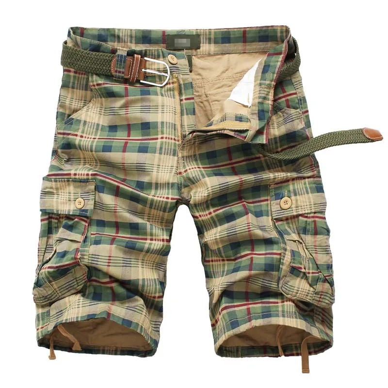 Summer Men Cargo Shorts Army Military Tactical Casual Lattice Mens Shorts Multi-Pocket Hunting Fishing Work Male Short Pants