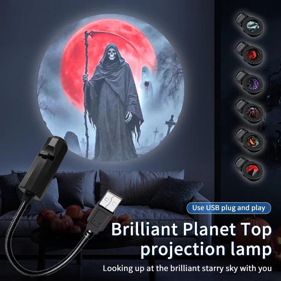 Led Halloween Moon Lamp USB Projector Night Light Christmas Holiday Ornaments for Ceiling Wall Adjustable