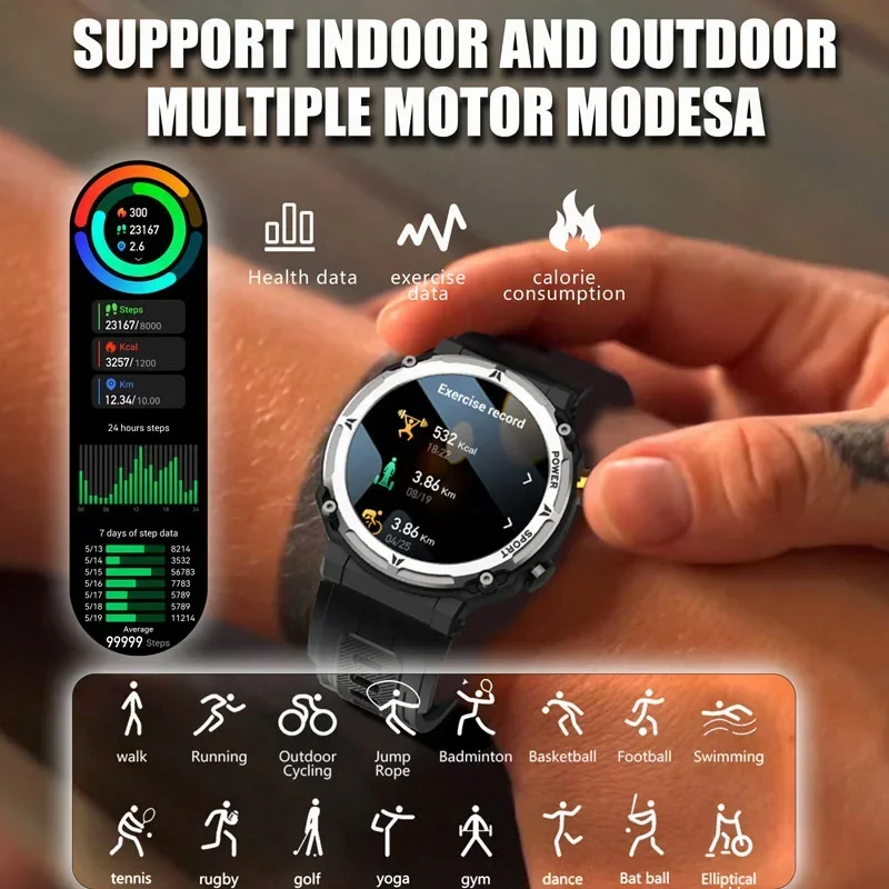 Outdoor Military Smartwatch Wireless Call Fitness Clock Sports 3ATM Waterproof Smart Watch for Men Women IOS Android Phones 2025