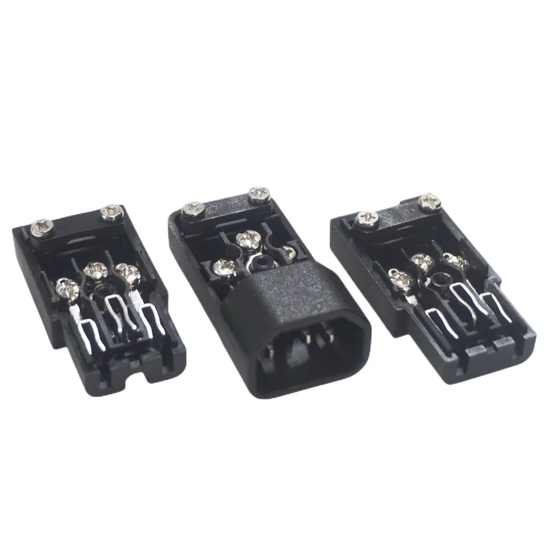 IEC Straight Cable Plug Connector C13 C14 C15 10A 250V Black female&male Plug Rewirable Power Connector 3 pin AC Socket