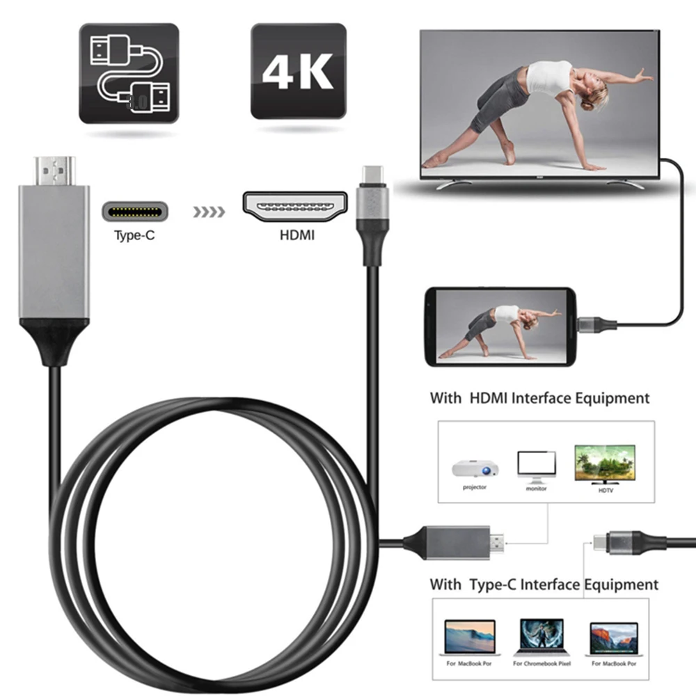 

4K 1080P USB 3.1 Type C to HDMI-compatible Adapter Cable USB-C Cable Cable for Macbook Pro ChromeBook Pixel HDTV TV cable