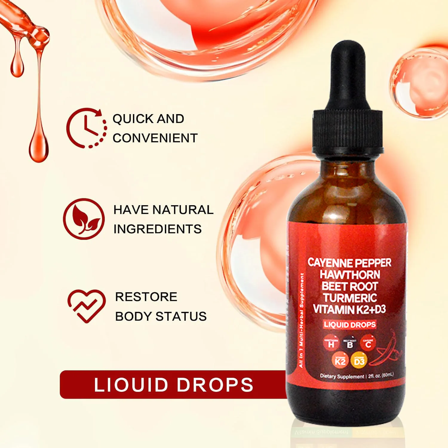 2 יחידות טיפות פלפל קיין בנפח 60 מיליליטר, תמצית פלפל קיין עם ערבוב צמחי - כולל תולעת הותורן, שורשי חיטה וטורמרי