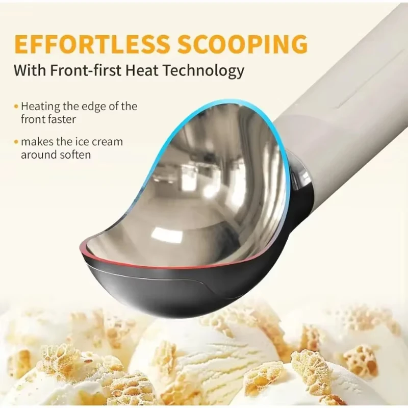 Electric Heated Ice Cream Scoop Rechargeable Scooper For Hard Icecream Self Warming Spoon Rust-proof Metal Easy Clear Gadgets