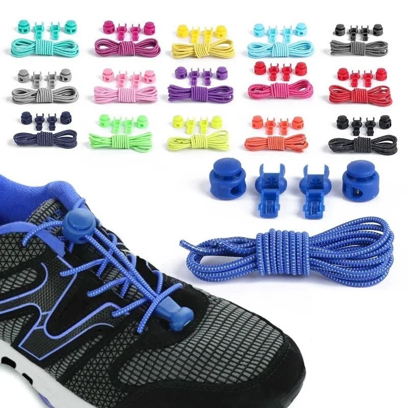 Picture of 1Pair Round No-Tie Locking Shoelaces Elastic Laces Sneakers Rubber ...