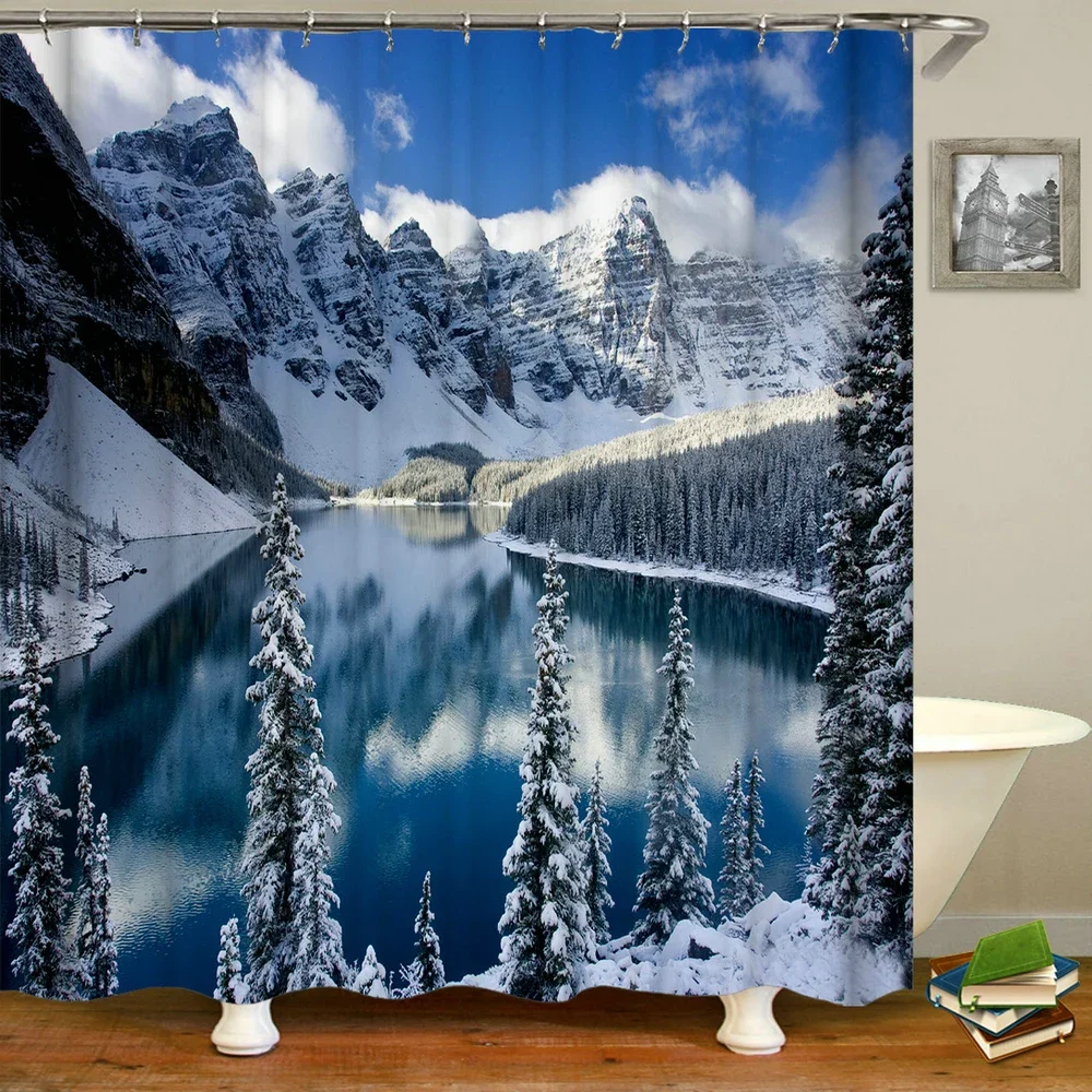 

Bathroom Shower Curtains Natural Forest Waterfall Tree Scenery Bath Curtains Waterproof 3d Printing With Hooks Washable Cloth