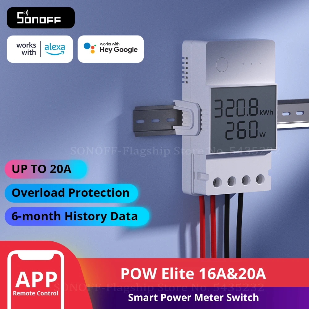 SONOFF POW Elite Smart Power Meter Switch 16A/20A Wifi Energy Power Consumption Switch Module Works with Alexa Google Home Alice