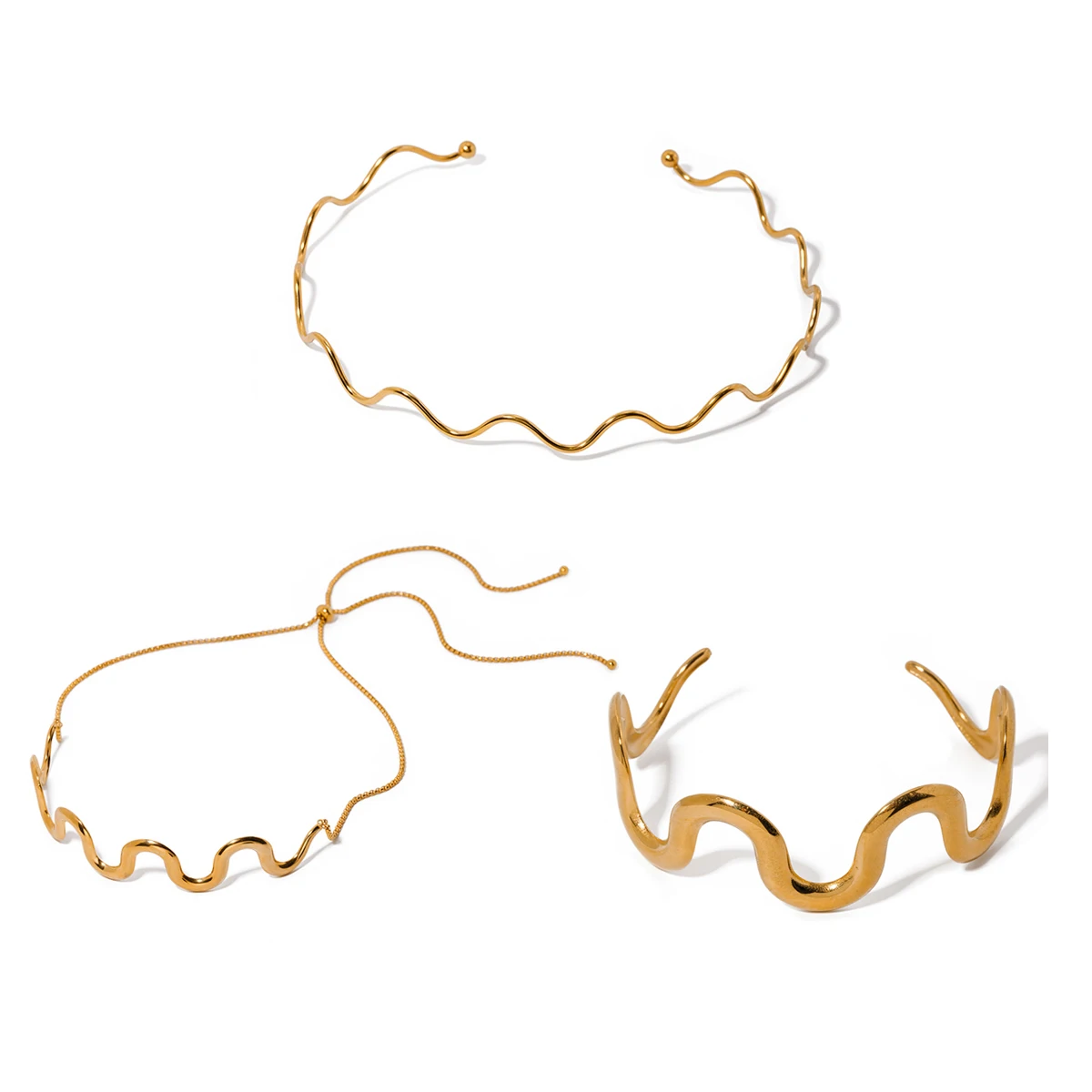 Fashion Stainless Steel Wave Bracelet Choker for Women Tarnish Free Jewelry, jewelry sets,jewelry set