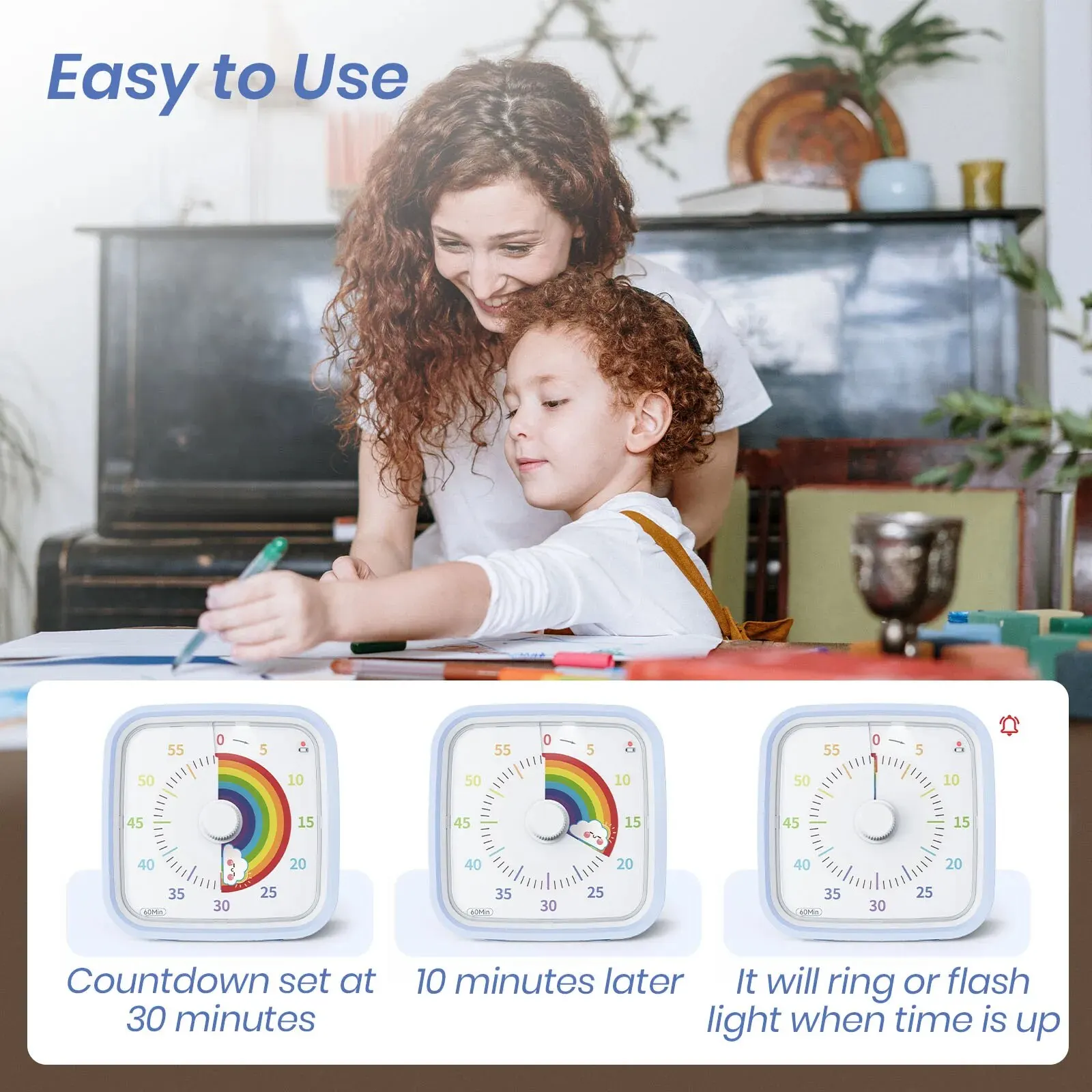Visual Timer Yunbaoit Rainbow Disk with Protective Case 60 Minute Countdown Timer for Kids and Adults