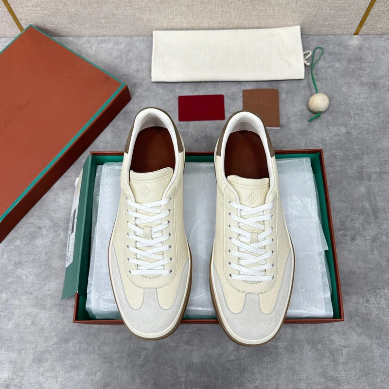 

Men's White Tennis Walk Suede-trimmed Leather Sneakers Luxury Impeccable Designer Flat Heel Casual Shoes For everyday looks