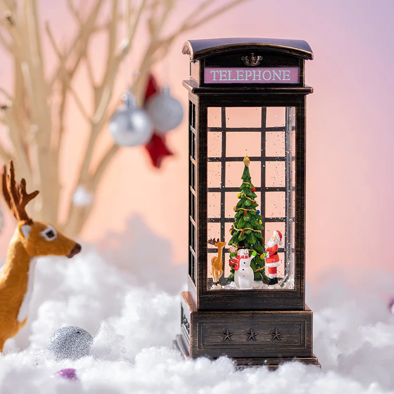 Christmas Carousel Old Man Tree Phone Booth Music Box Crystal Ball Octave Box Drifting Snow Children's Birthday New Year Gift 6