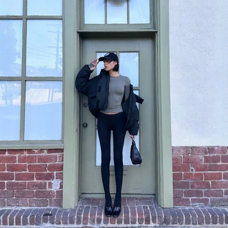 Kylie same style ~ KHY autumn and winter thumb buckle round neck tights tights shaping elastic suit