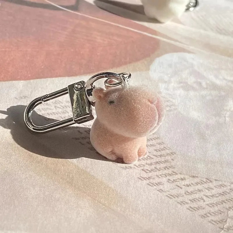 Fluffy Cute Pink Pig Keychains Sheep Capybara Otter Resin Mini 3D Animal Key Ring Holder Bag Charms Car Pendants Gift