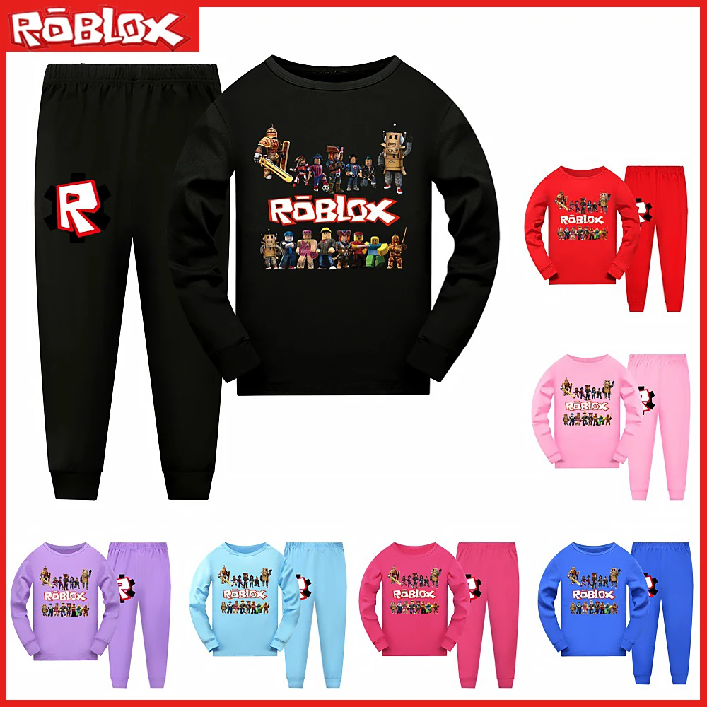 Roblox 게임 애니메이션 인쇄 소년 소녀 긴 소매 바지 파자마 세트, 캐주얼 트렌드, 생일 크리스마스 선물, 2 개, 110-170cm, 신제품