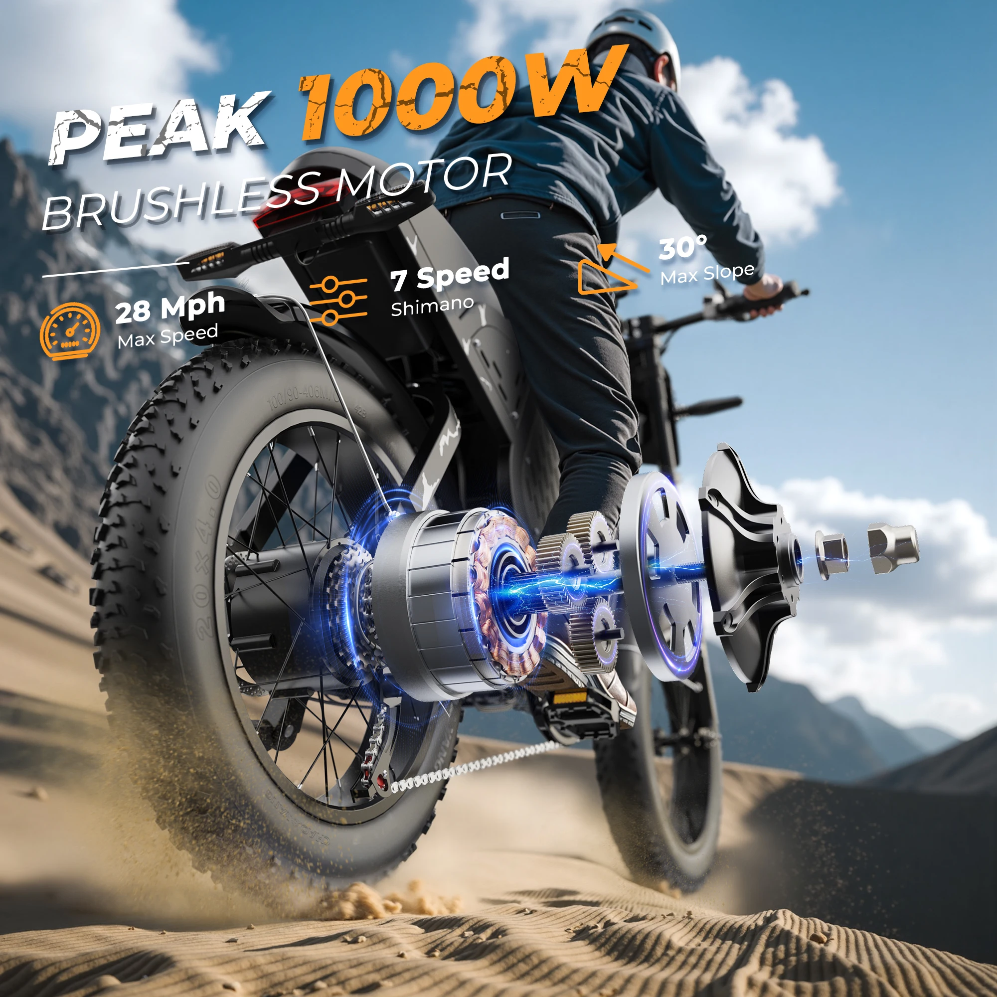 Varun X-Plorer Rapto Adult Dirt Electric Bike, 1000W Peak Power, 48V 20.8Ah, 20" Fat Tire, 28MPH, Ebike UL 2849, 1 Year Warranty 2