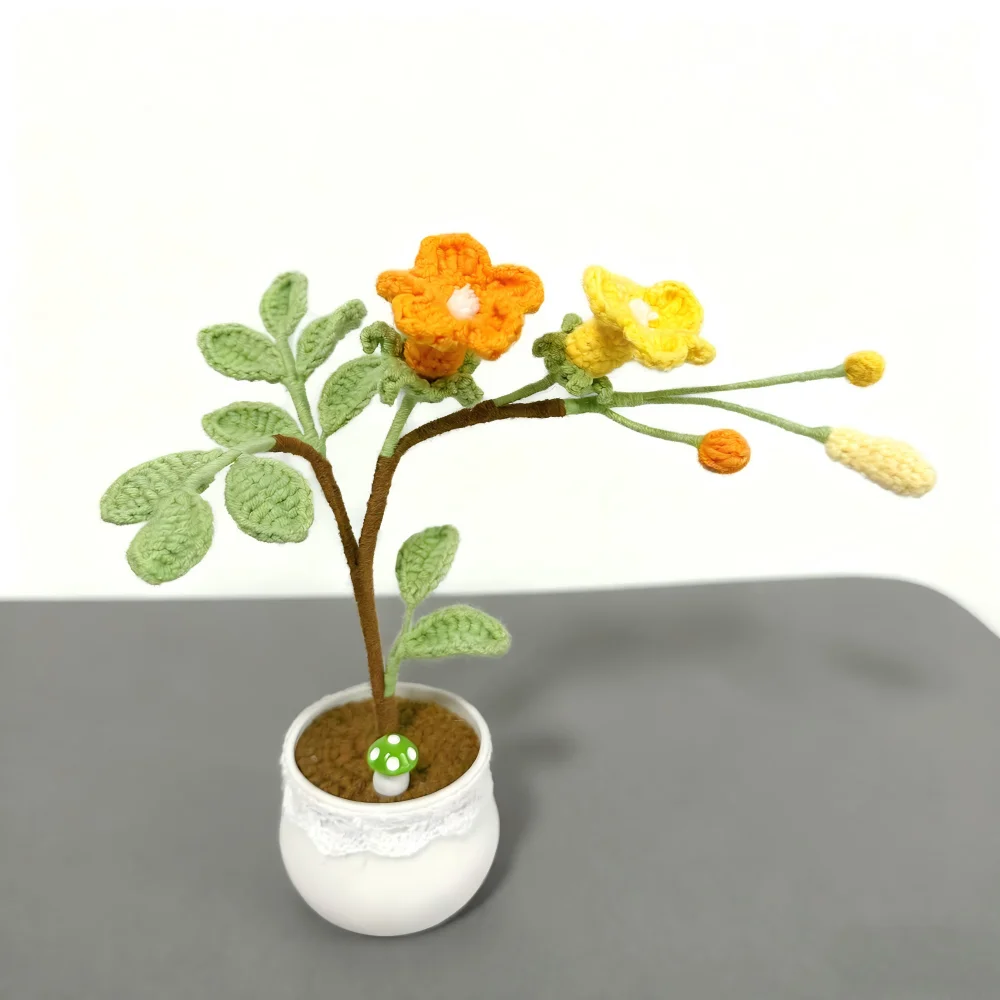 완성된 수제 코바늘 꽃, 링샤오 꽃, 화분, 인조 꽃, 홈 데코레이션, 인조 꽃, 웨딩 장식