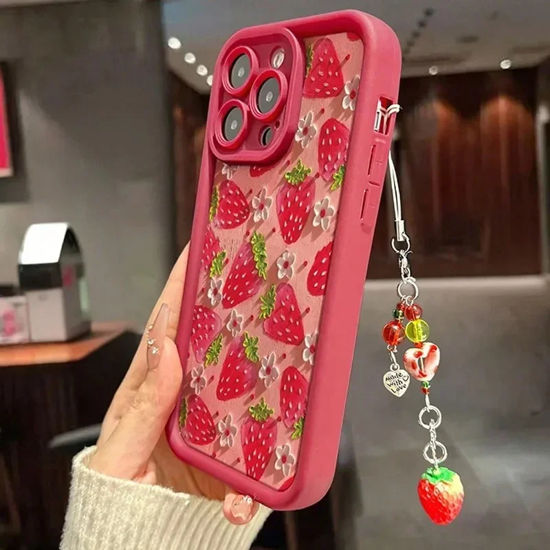 Elegant Red Strawberry Pendant Case