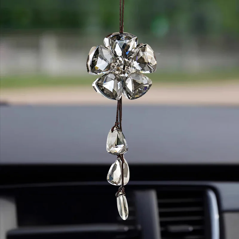Polished AB Color Sun Flower Petal Tassel Crystal Car Pendant Rainbow Streamer Sun Catcher Yard Garden Farmhouse Hanging Decor