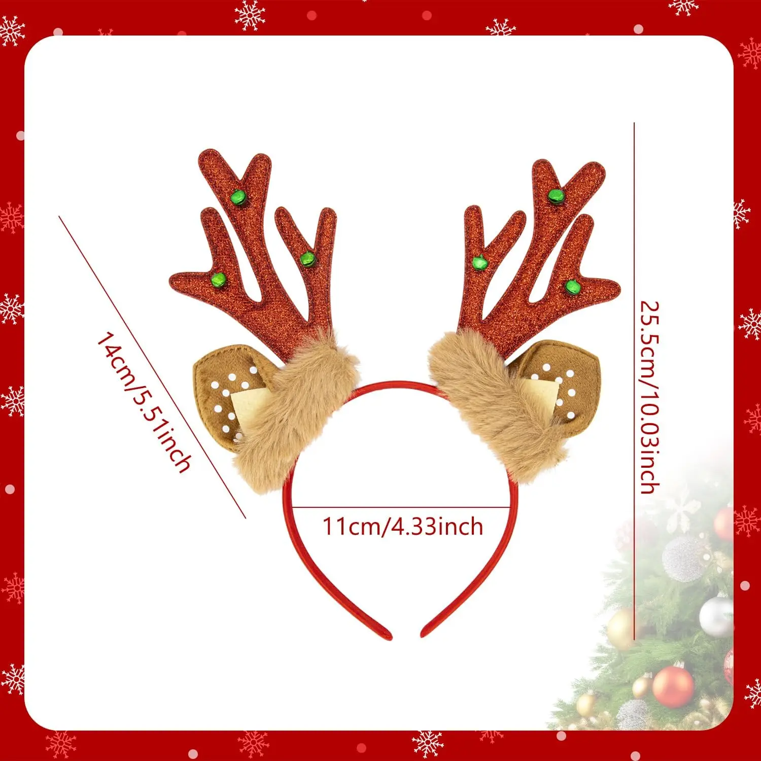 1PC Christmas Reindeer Antlers Headband Glittery With Faux Fur Ears, Festive Holiday Party Hair Accessory For Women & Girls