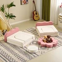 12-Piece Modular Kids Sofa All-Sponge Design Free Combination Pink-color & White Colorblock Corduroy Fabric 4
