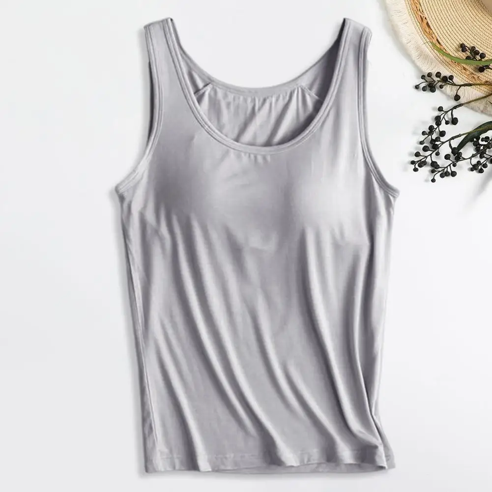 

Women Sleeveless Tank Tops O-Neck Padded Vest Solid Color Breathable Vest Running Sports Yoga Gym Camisole
