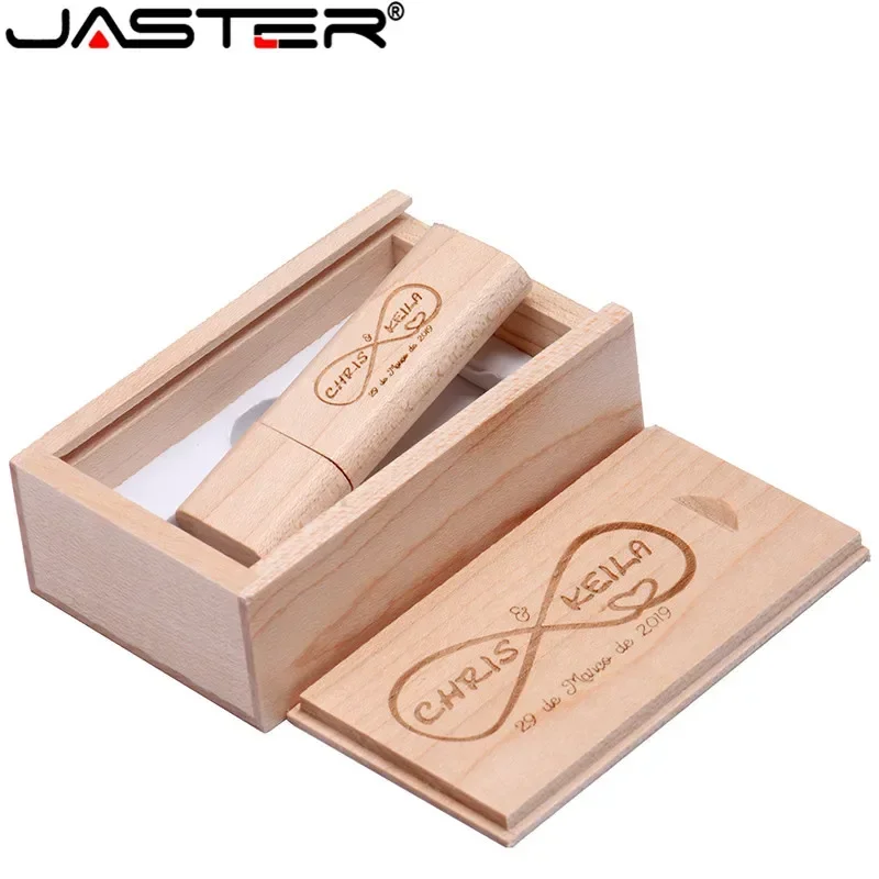 

JASTER Wooden USB Flash Drives 128GB Push Box Pen Drive 64GB Maple Wood Memory Stick 32GB Real Capacity U Disk (1PCS Free Logo)